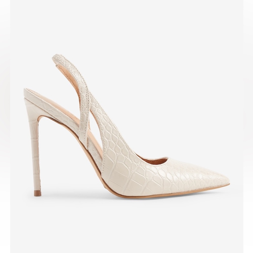 Croc-Embossed Cutout Slingback Pumps (Swan) 9 - Picture 1 of 3